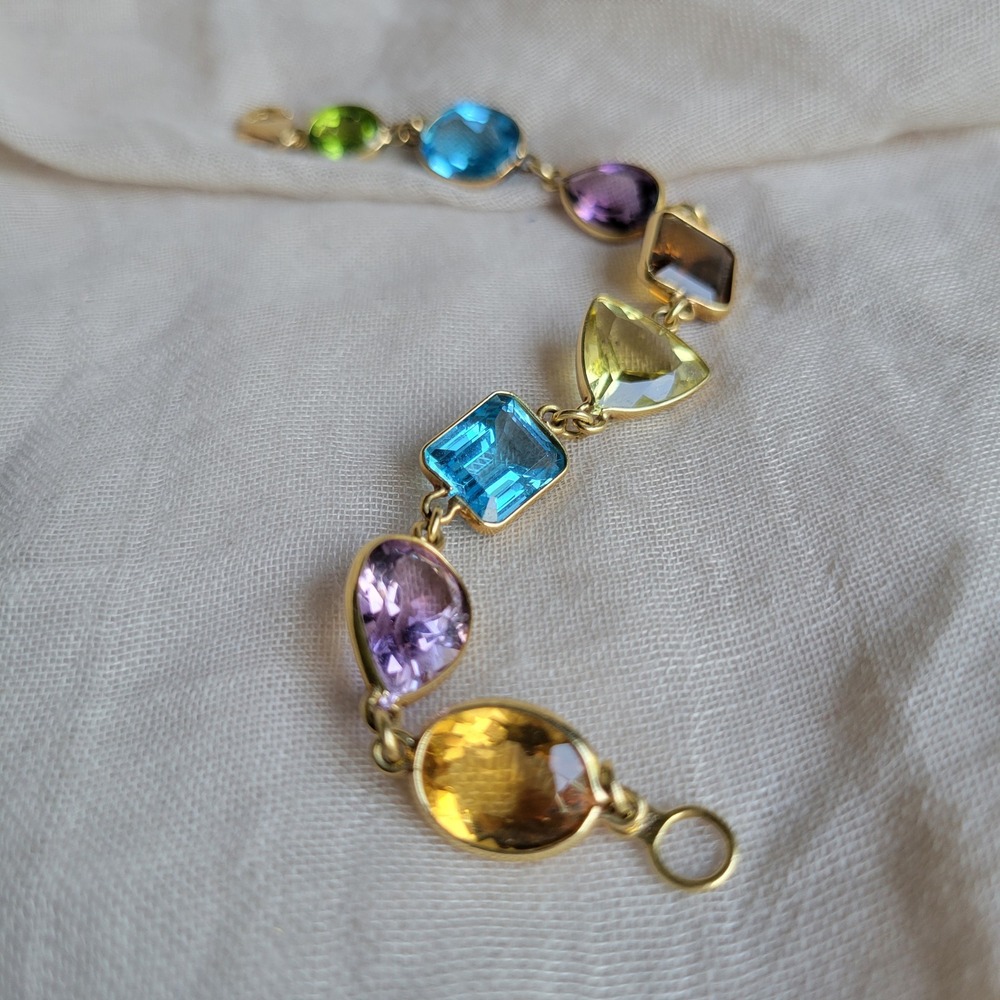 Vintage Y2K 18K Gold Semi-Precious Stone Tutti Frutti Bracelet 7 in Multi-Color